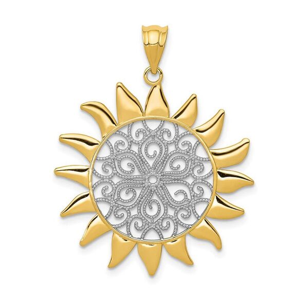 14k Yellow Gold & White Rhodium 27mm Filigree Sun Pendant